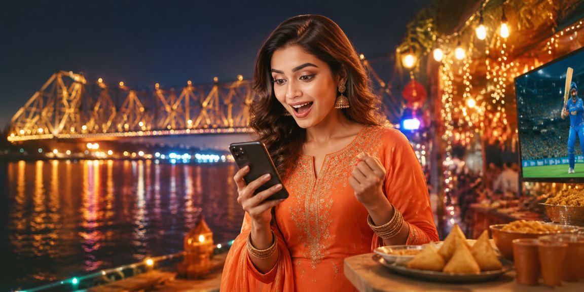 Howrah Bridge with cricket betting in Kolkata night market